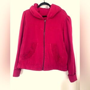 CMC by COLOR ME COTTON short full zip red hoodie, crepe shirred details size XXL
